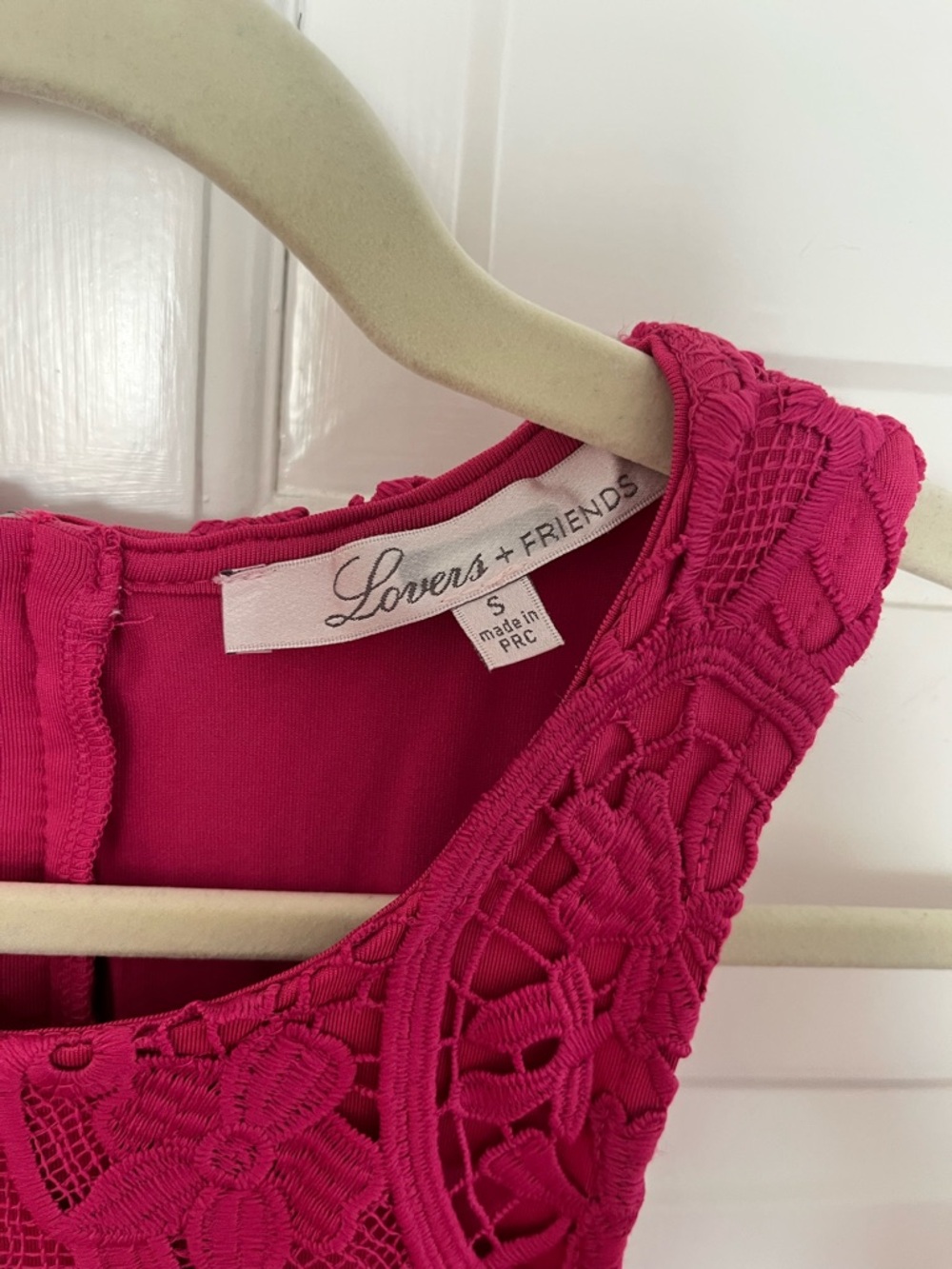 Lovers + Friends caspian Bright Pink Lace Floral Shift Mini Dress - Picture 4 of 6